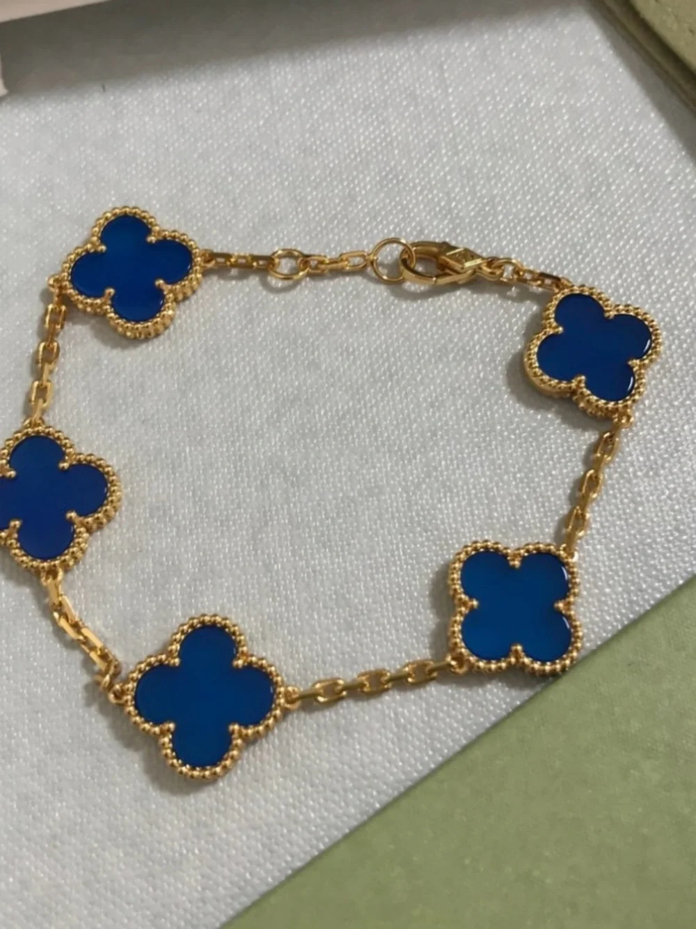 Gold-Plated Blue Clover Link Bracelet - Women Jewelry - 7.5”